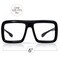 Black Oversized Thick Glasses – Shiny Square Frame Old Man Nerd Costume Accessory Clear Lens Spectacles for Adults and Children